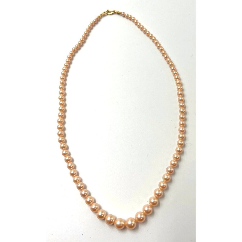Glass Graduated Pink Pearlized Necklace Lobster Clasp